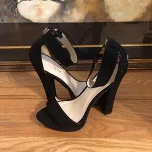 Aldo black platform ankle strap heels